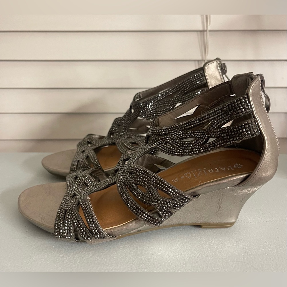 Patrizia Silver Strappy Wedge Sandals Size 7 (37)